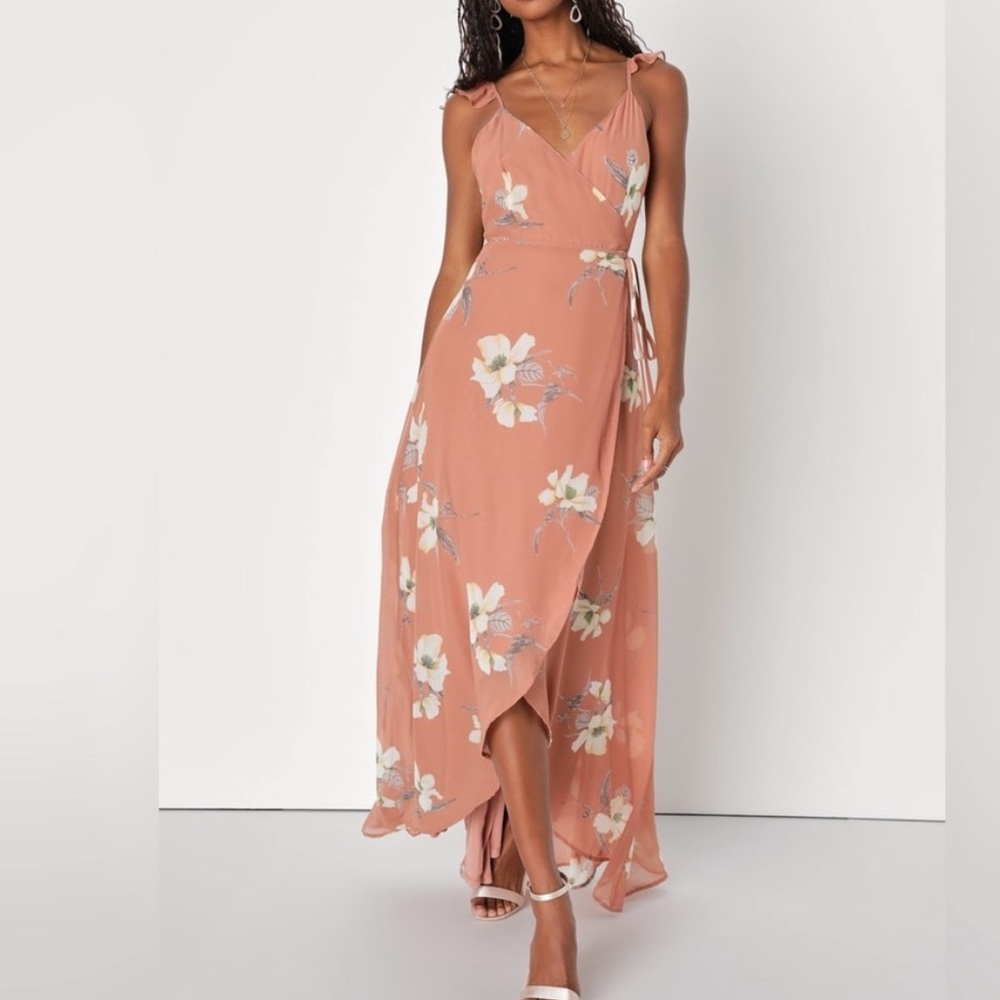 Lulu's Dusty Rose Floral High Low Wrap Dress